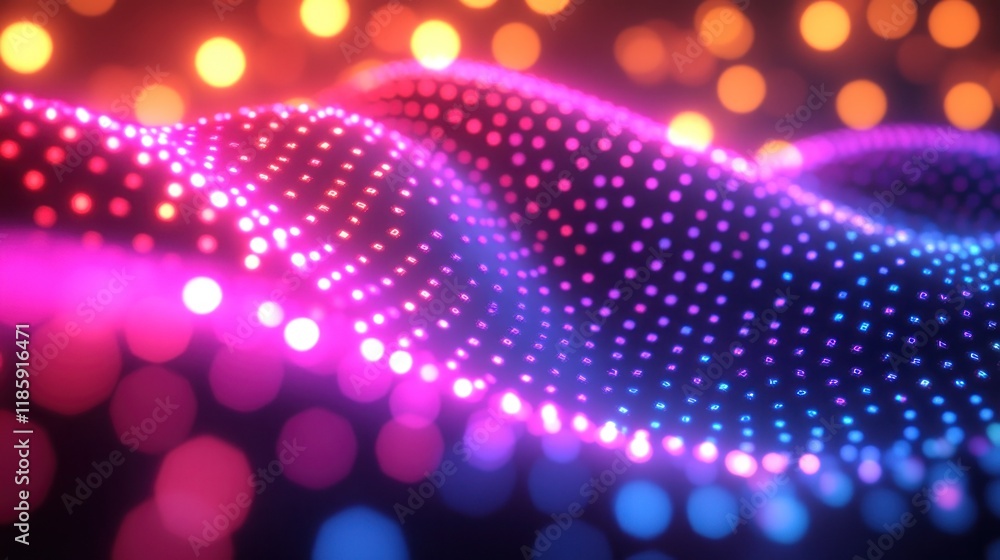 Poster abstract glowing wave of colorful particles.