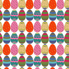 Seamless vector pattern with colorful easter eggs arranged in a row. Bright design and background