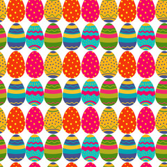 Seamless vector pattern with colorful easter eggs arranged in a row. Bright design and background