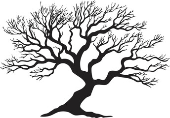 Silhouette of a tree with intricate branching pattern on white background.