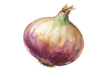 Fototapeta premium Watercolor onion illustration, vibrant colors, organic shapes, kitchen decor, culinary art, food styling.