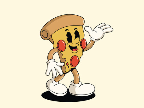 Retro Cartoon Pizza Character