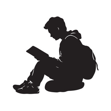 recommend clip art: Silhouette of a Young Man Sitting and Reading a Book - Vector Illustration