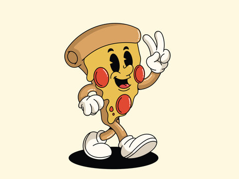 Retro Cartoon Pizza Character