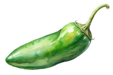 Fresh green jalapeno, vibrant watercolor style, culinary ingredient, healthy cooking, organic produce, spicy flavor.