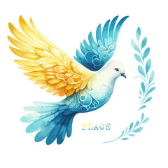 Dove of Peace bird watercolor naive funky hand drawn style art.