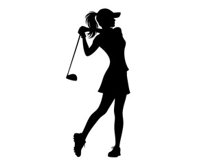Female golf silhouette. Clipart image isolated on background.