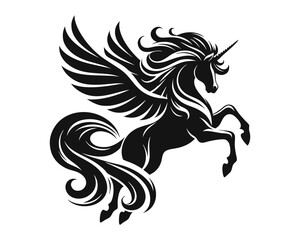 Flying unicorn silhouette. Clipart image isolated on background.