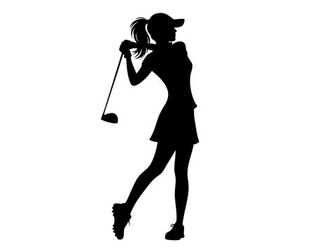 Female golf silhouette. Clipart image isolated on background.