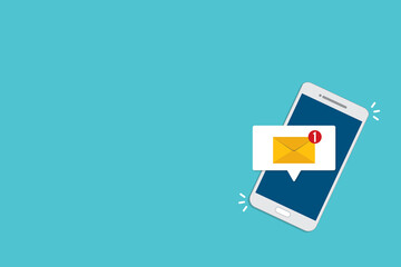 New message notification concept on smartphone. New email pop up. Incoming, open messaging....