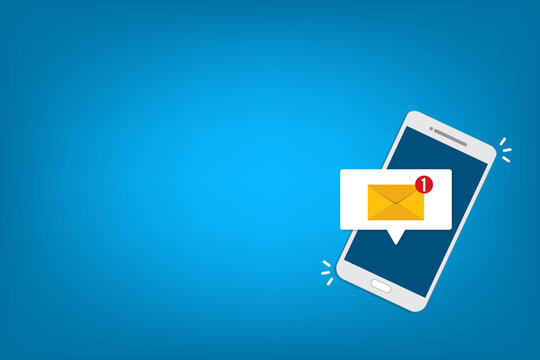 New message notification concept on smartphone. New email pop up. Incoming, open messaging. Chatting, mail, post, letter symbol, sign, emblem with new notification on phone or website