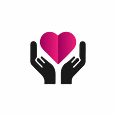 Simple, stylized graphic of two hands holding a heart-shaped object.