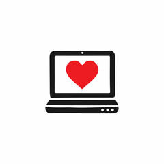 Simple icon of a laptop computer with a red heart displayed on the screen.
