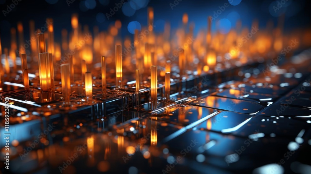 Canvas Prints a computer keyboard with a blue background and orange lines