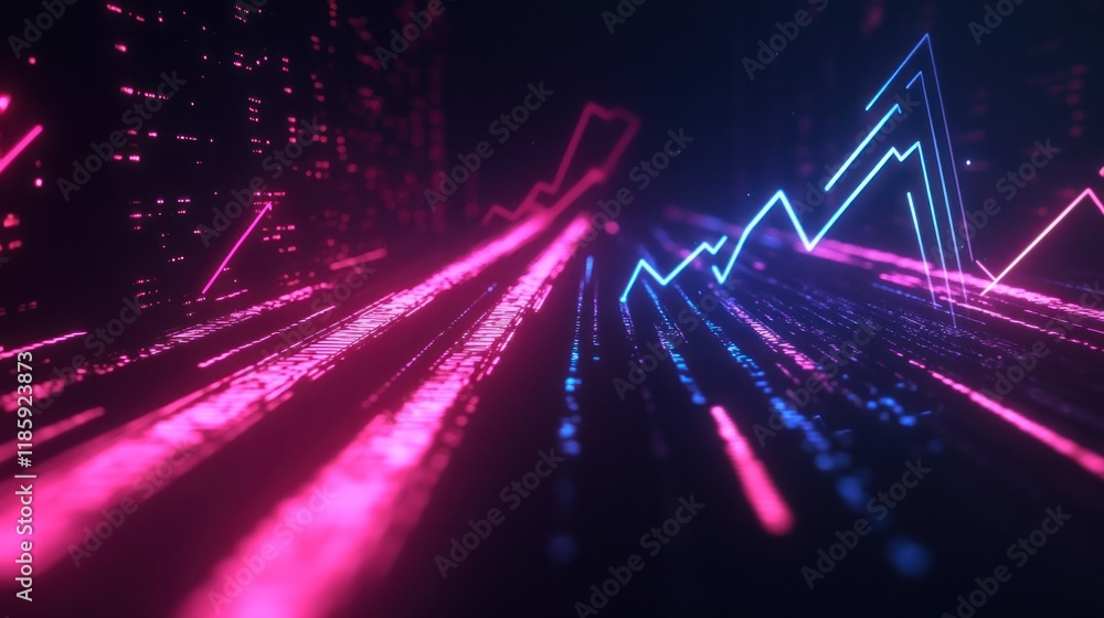 Poster abstract glowing lines and graphs in futuristic digital space.