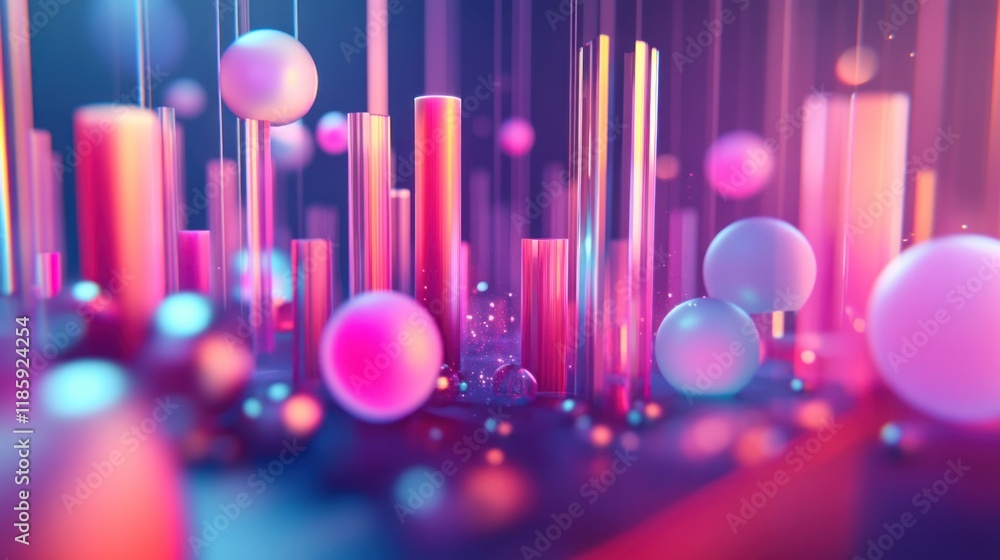 Aufkleber abstract vibrant 3d render of glowing spheres and columns.
