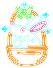 Hand drawn neon glow easter day rabbit illustration