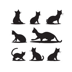 Set of Cat Silhouette Poses - Vector Illustration