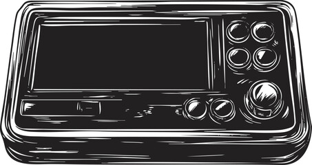 Fototapeta premium Black and white illustration of a retro handheld gaming console.