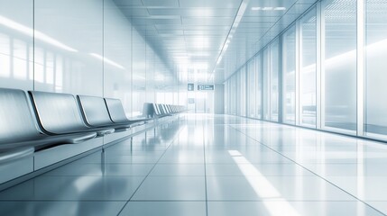 Naklejka premium Modern Airport Terminal Waiting Area: Sleek Design and Serene Atmosphere