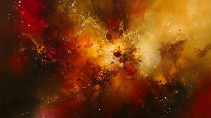 Abstract Cosmic Nebula Painting  Red  Gold  Brown Hues