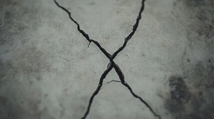 Obraz premium Close-up of cracked concrete forming an X shape.