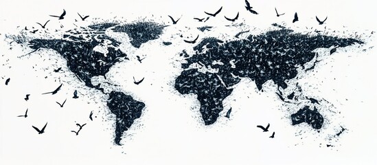 Obraz premium Global Flight: A World Map Crafted from Birds in Flight