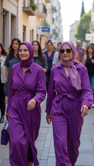 Obraz premium Mujeres en la calle vestidas de morado. 8M. Día de la Mujer