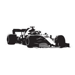 Side View of Formula 1 Car in Monochrome – Vector Illustration