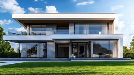 Modern Two Story Luxury Home with Spacious Lawn and Stunning Architecture