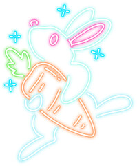 Hand drawn neon glow easter day rabbit illustration