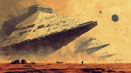 Desolate Planet With Imposing Star Destroyers Overhead