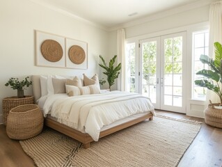 Tranquil Bedroom Decor with Neutral Tones and Natural Elements