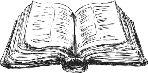 Hand-drawn sketch of an open book with visible pages.
