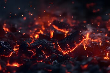 Glowing Embers Burning, Night, Sparks, Outdoor Fireplace, Food