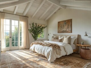 Fototapeta premium Serene Bedroom Design With Natural Light and Textures