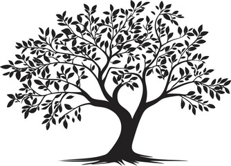 Obraz premium Silhouette of a tree with detailed branches and leaves in black and white.