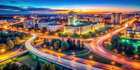 Fototapeta premium Belarus' Minsk: Vostok's nocturnal beauty revealed through a breathtaking long-exposure city nightscape.