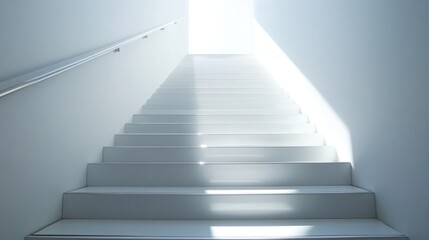 Obraz premium Modern white staircase with sunlight.