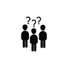 people think icon, doubt or unsure, group person with question, enquire, human lost and difficulty, challenge or riddle, man problem, editable stroke vector