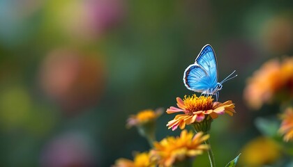 Vibrant Blue Butterfly on a Multicolored Blossom