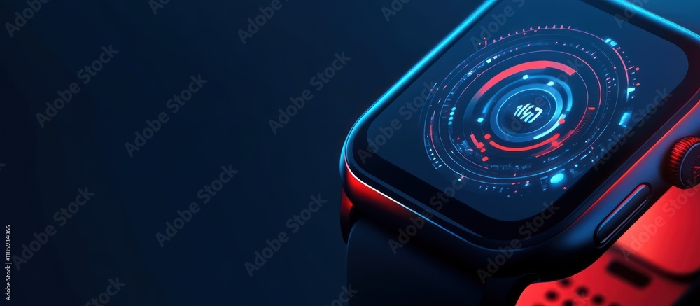 Poster smartwatch displaying futuristic interface.