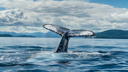 Fototapeta premium Beautiful Whale Tail Against Blue Ocean Backdrop