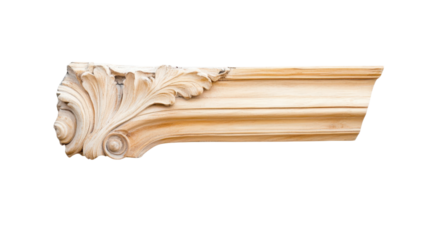 Ornate wooden molding with intricate designs on a black background.