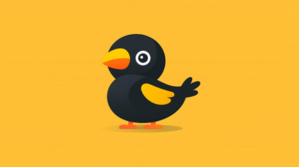 Naklejka premium Cute cartoon blackbird, yellow background, digital illustration, children's book