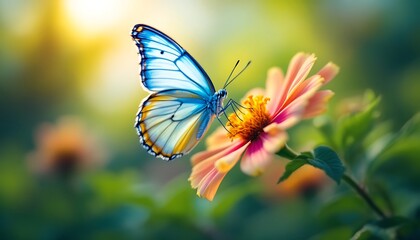 Vibrant Blue Butterfly on a Multicolored Blossom