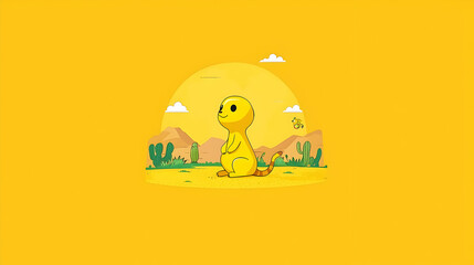 Cute yellow marsupial in desert landscape illustration.