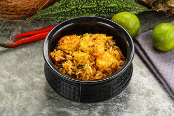 Indian cuisine - Biryani rice with prawn