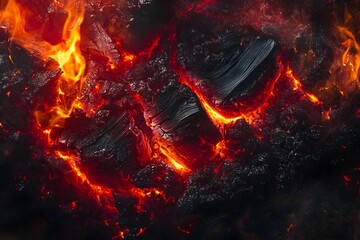 Glowing Embers Burning in Fireplace, Night