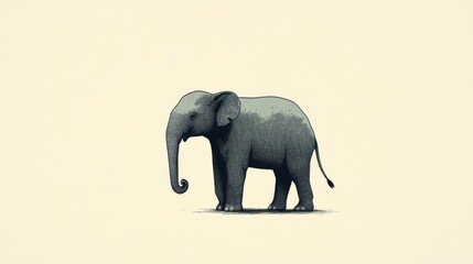 A lone, illustrated baby elephant stands against a pale background.